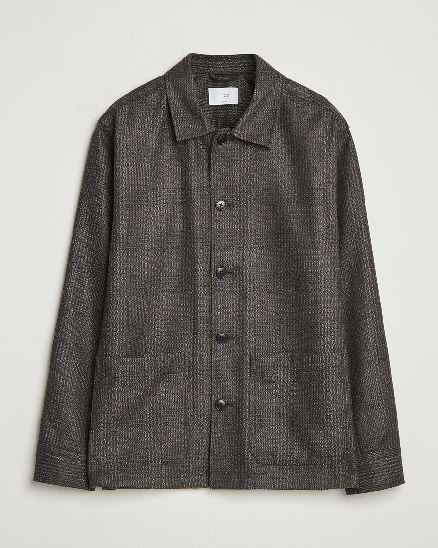 Homme | Chemises | Eton | Wool/Cashmere Checked Overshirt Dark Grey