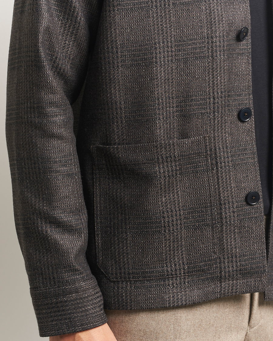 Homme | Chemises | Eton | Wool/Cashmere Checked Overshirt Dark Grey