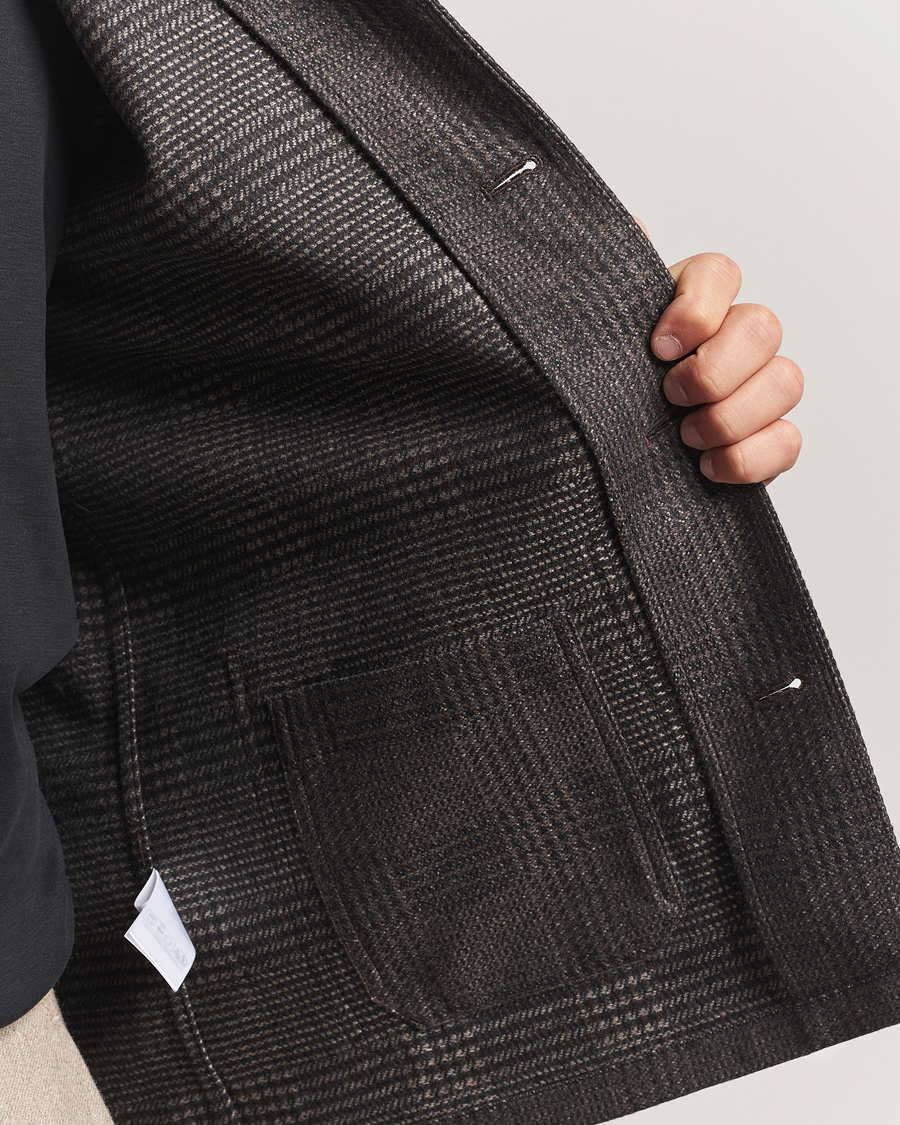 Homme | Chemises | Eton | Wool/Cashmere Checked Overshirt Dark Grey