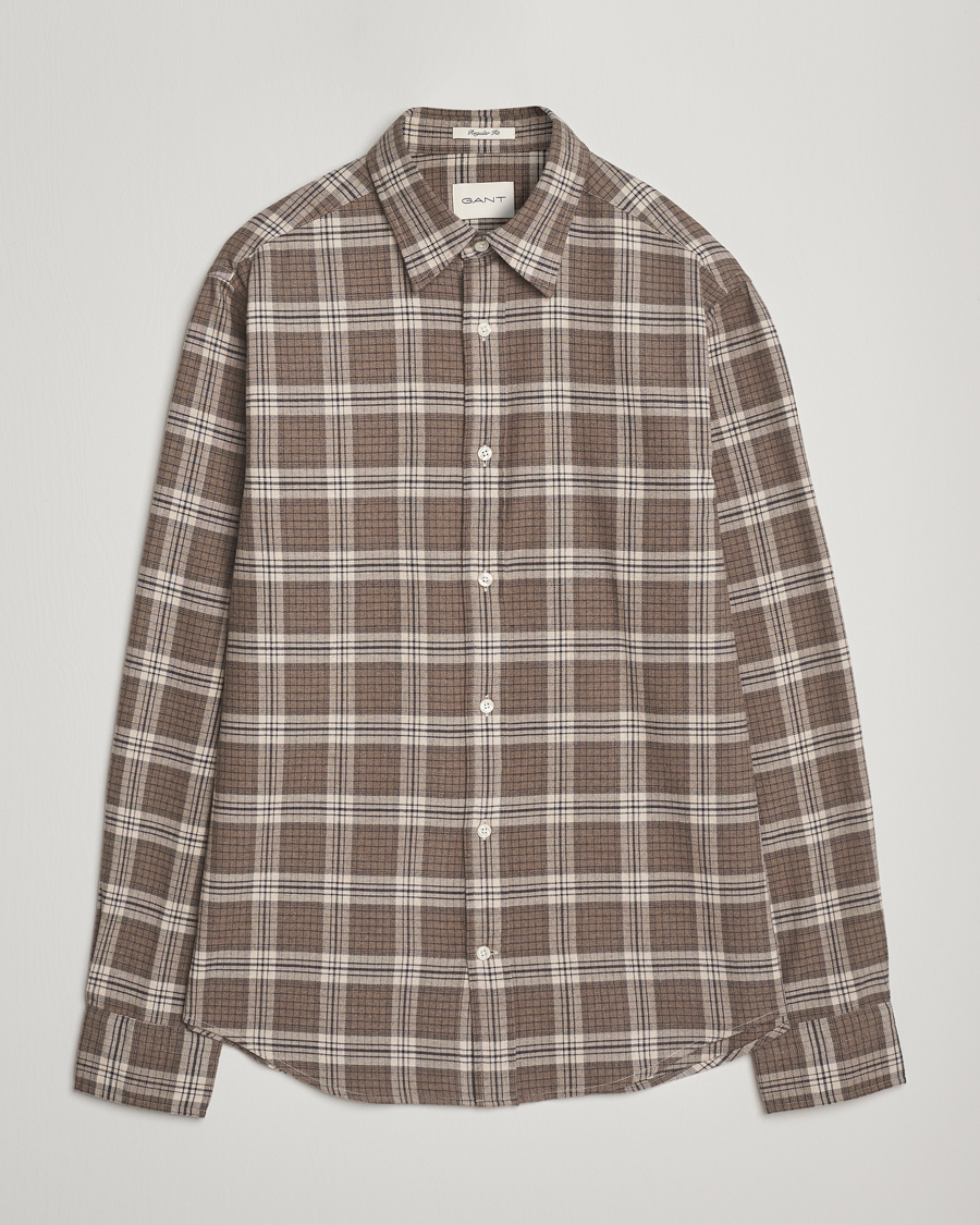 Homme | Chemises | GANT | Regular Fit Checked Flannel Shirt Dark Hazelnut Melange
