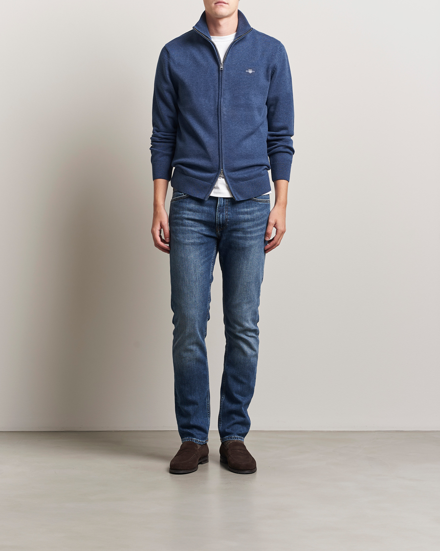 Homme | Pulls Et Tricots | GANT | Casual Cotton Full Zip Dark Jeans Blue Melange