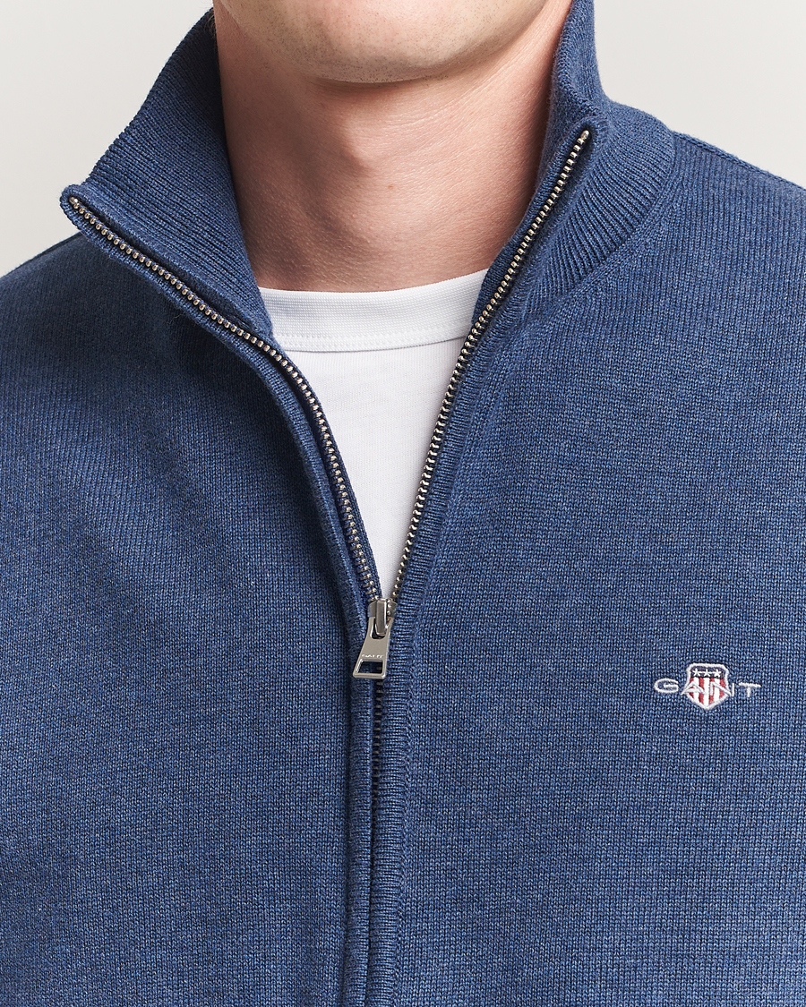 Homme | Pulls Et Tricots | GANT | Casual Cotton Full Zip Dark Jeans Blue Melange