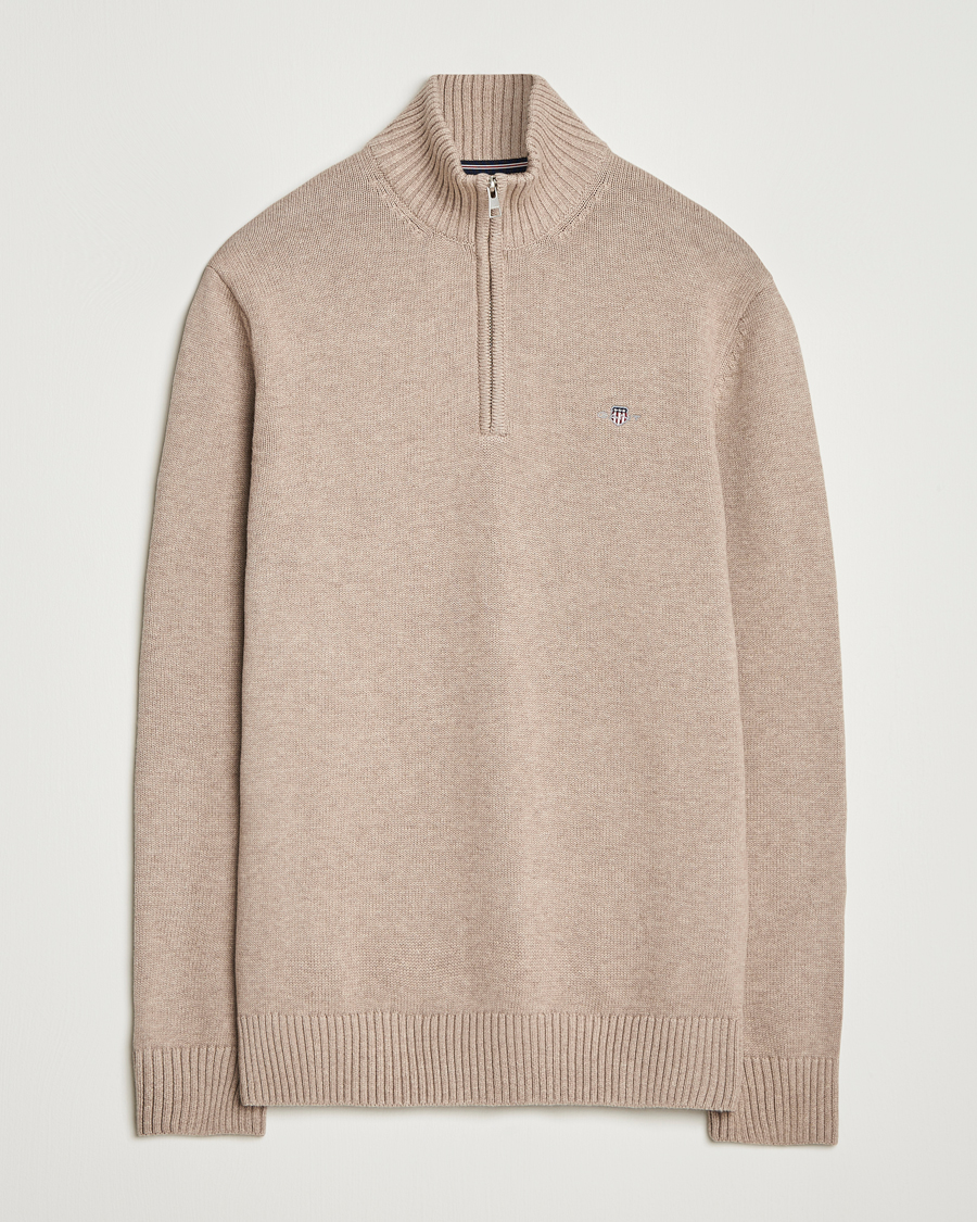 Homme | Pulls Et Tricots | GANT | Casual Cotton Half Zip Dark Sand Melange