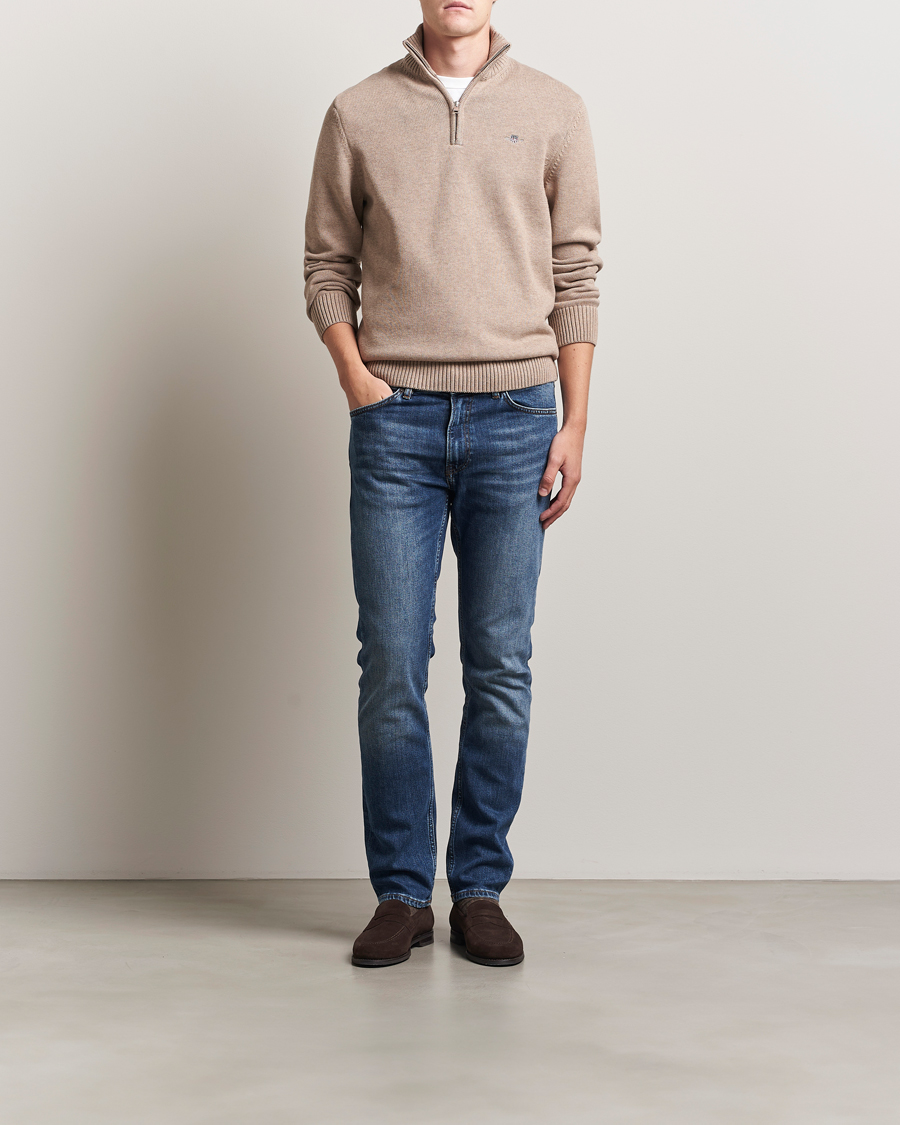Homme | Pulls Et Tricots | GANT | Casual Cotton Half Zip Dark Sand Melange