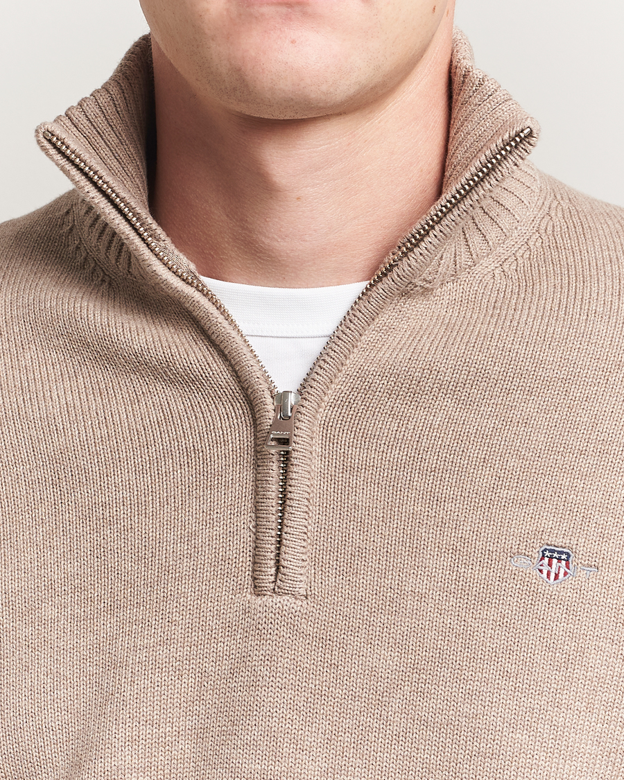 Homme | Pulls Et Tricots | GANT | Casual Cotton Half Zip Dark Sand Melange