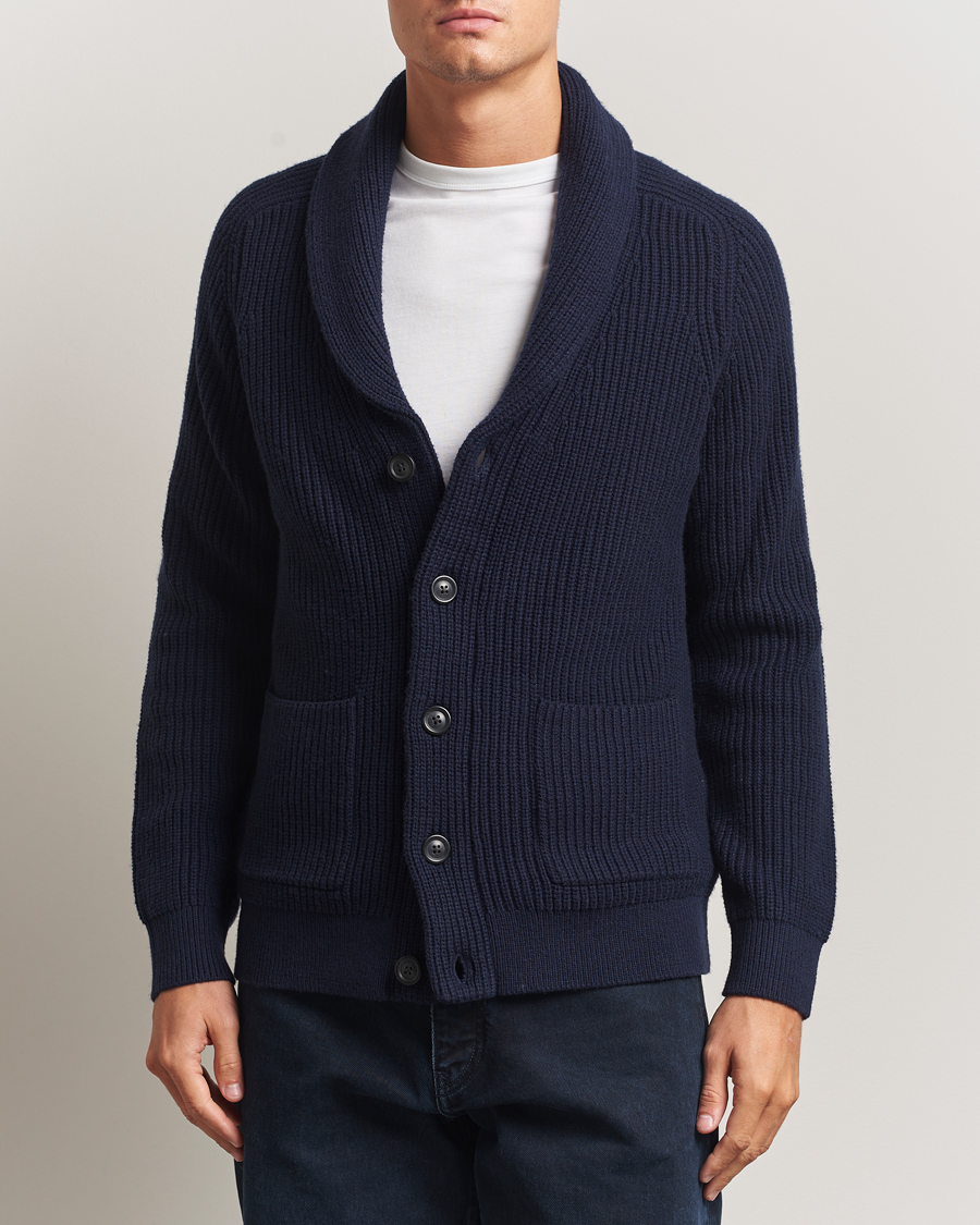 Homme | Pulls Et Tricots | GANT | Wool Knitted Shawl Collar Cardigan Evening Blue