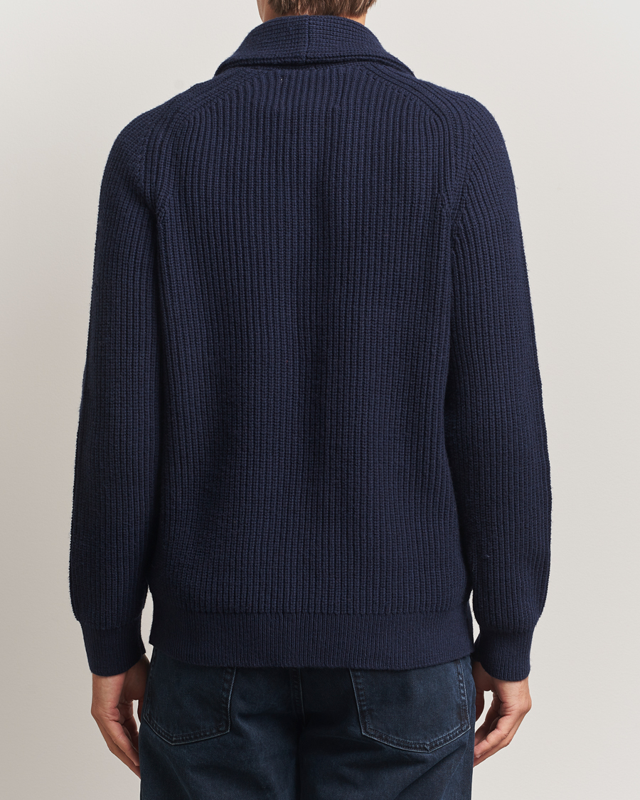 Homme | Pulls Et Tricots | GANT | Wool Knitted Shawl Collar Cardigan Evening Blue