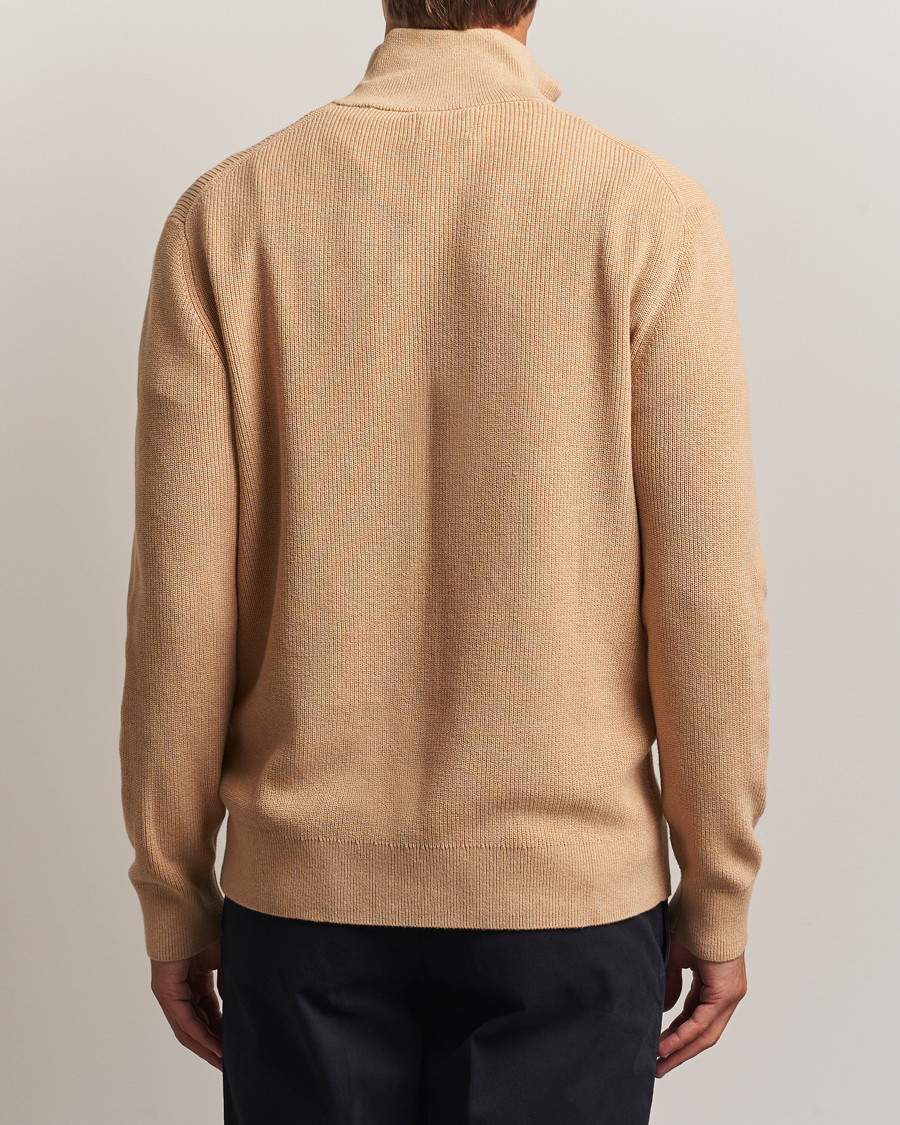 Homme | Pulls Et Tricots | GANT | Cotton/Merino Ribbed Half Zip Khaki Melange