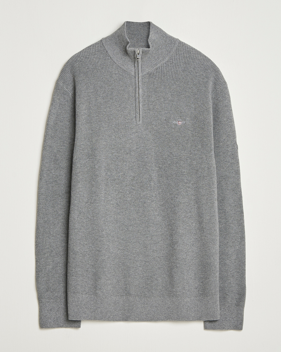 Homme | Pulls Et Tricots | GANT | Cotton/Merino Ribbed Half Zip Dark Grey Melange