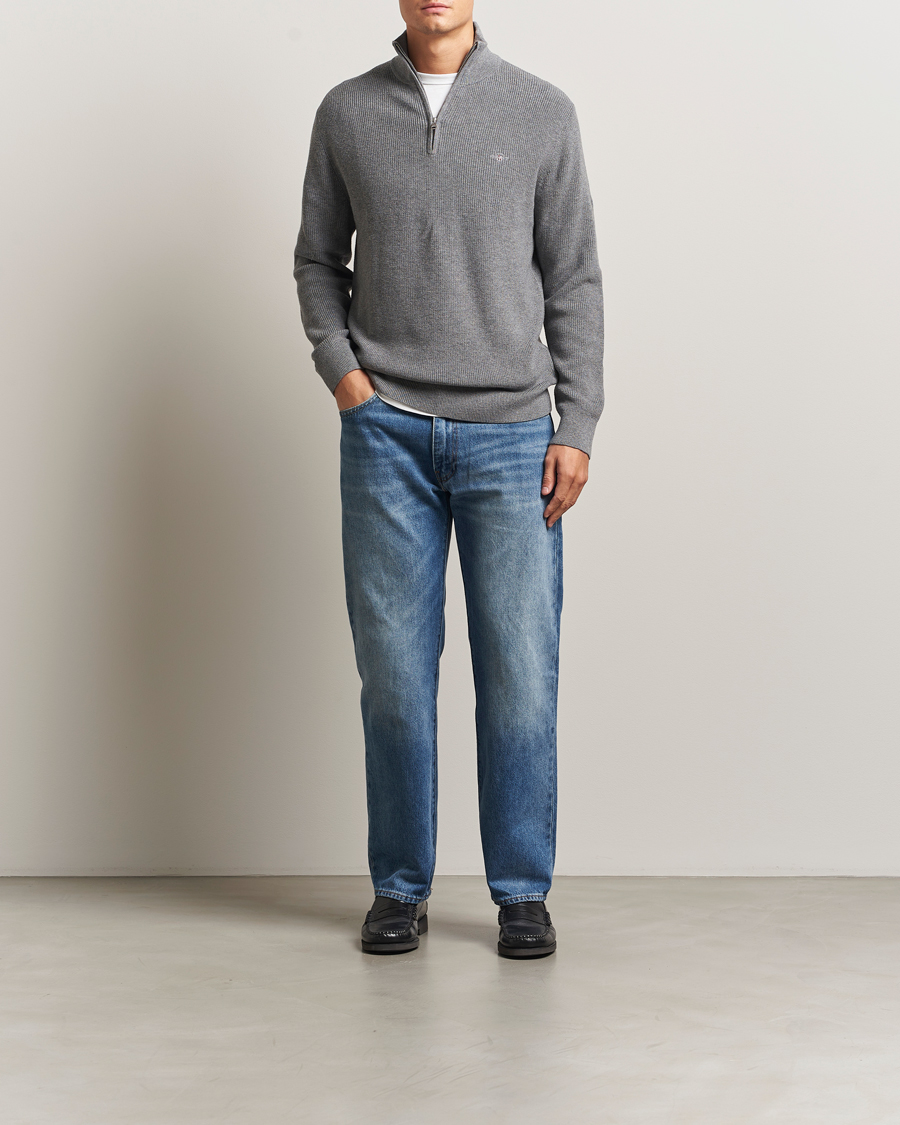 Homme | Pulls Et Tricots | GANT | Cotton/Merino Ribbed Half Zip Dark Grey Melange