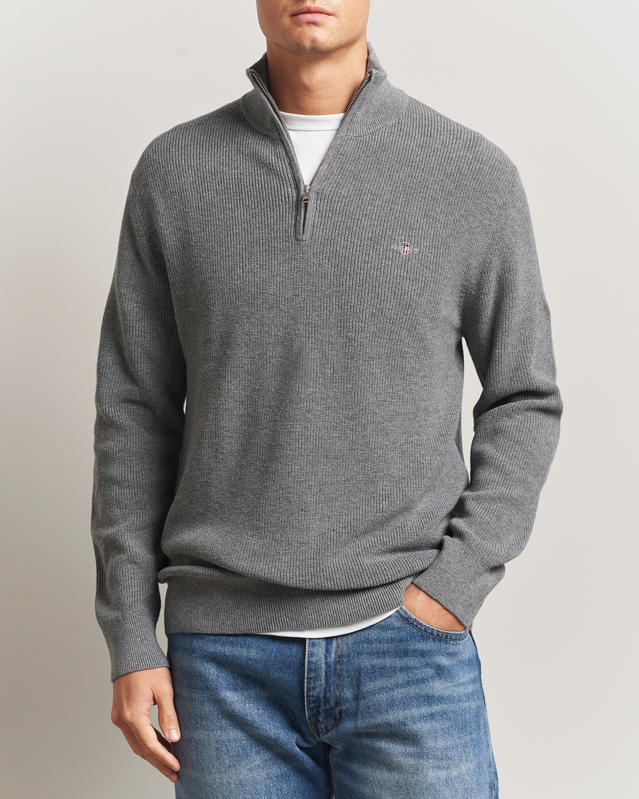 Homme | Pulls Et Tricots | GANT | Cotton/Merino Ribbed Half Zip Dark Grey Melange