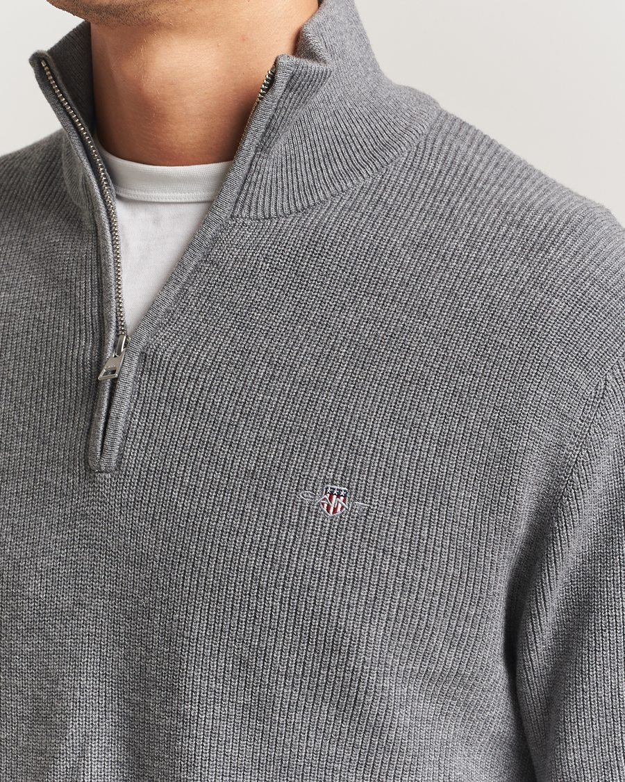 Homme | Pulls Et Tricots | GANT | Cotton/Merino Ribbed Half Zip Dark Grey Melange