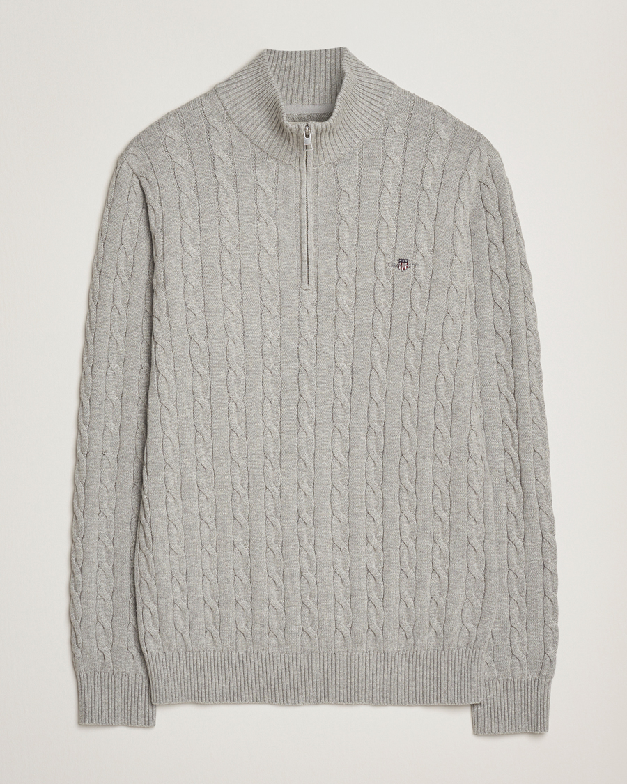 Homme | Pulls Et Tricots | GANT | Cotton Cable Half Zip Grey Melange