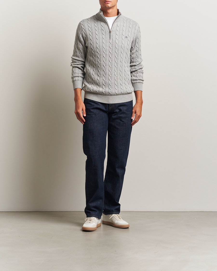 Homme | Pulls Et Tricots | GANT | Cotton Cable Half Zip Grey Melange