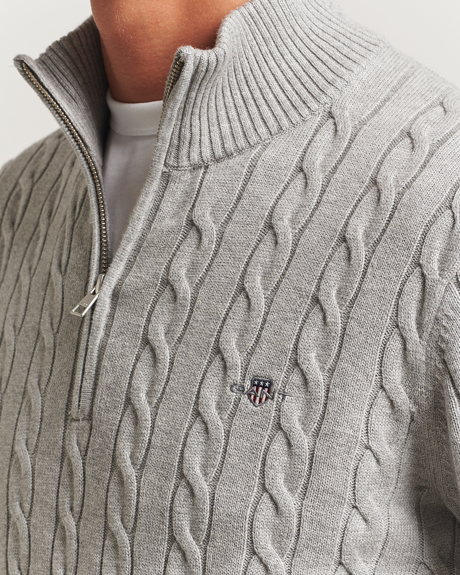 Homme | Pulls Et Tricots | GANT | Cotton Cable Half Zip Grey Melange