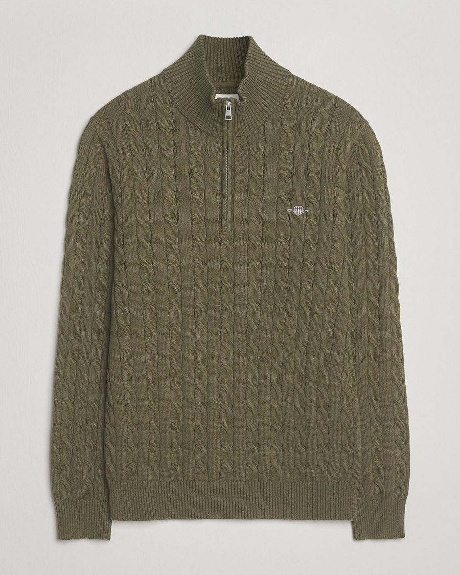 Homme | Pulls Et Tricots | GANT | Cotton Cable Half Zip Khaki Green Melange