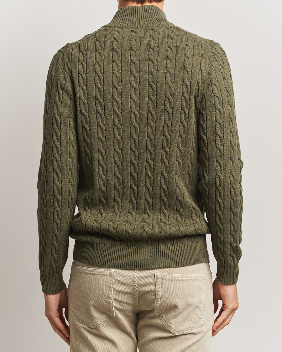 Homme | Pulls Et Tricots | GANT | Cotton Cable Half Zip Khaki Green Melange