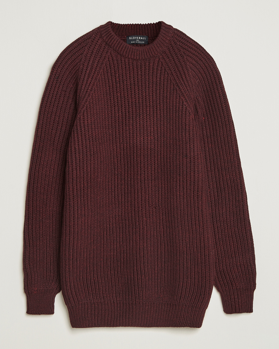 Homme | Pulls Et Tricots | Gloverall | Fisherman Rib Chunky Wool Crew Neck Burgundy