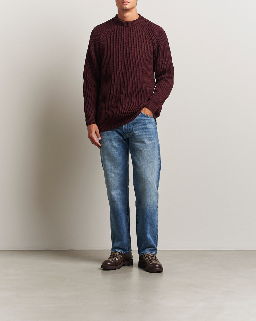 Homme | Pulls Et Tricots | Gloverall | Fisherman Rib Chunky Wool Crew Neck Burgundy