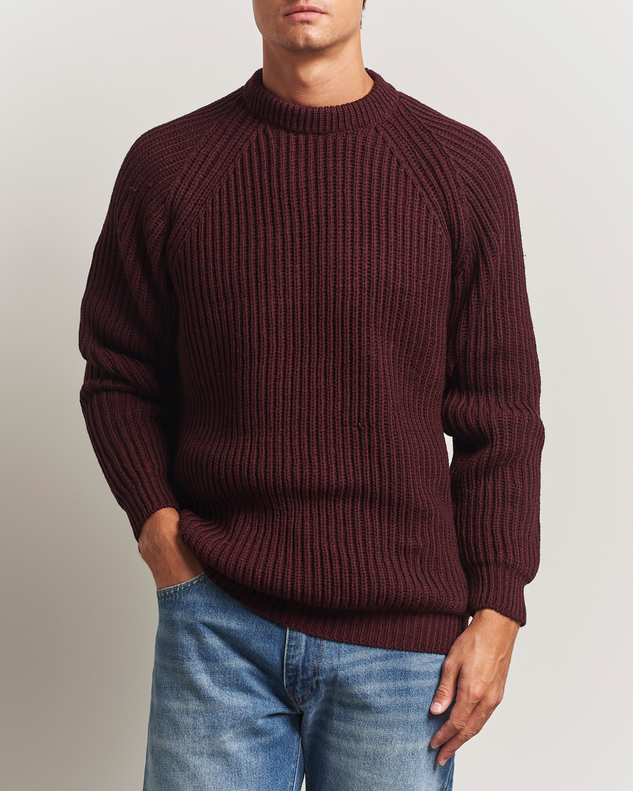 Homme | Pulls Et Tricots | Gloverall | Fisherman Rib Chunky Wool Crew Neck Burgundy