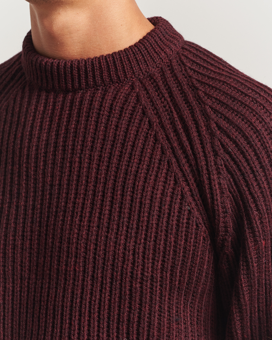 Homme | Pulls Et Tricots | Gloverall | Fisherman Rib Chunky Wool Crew Neck Burgundy