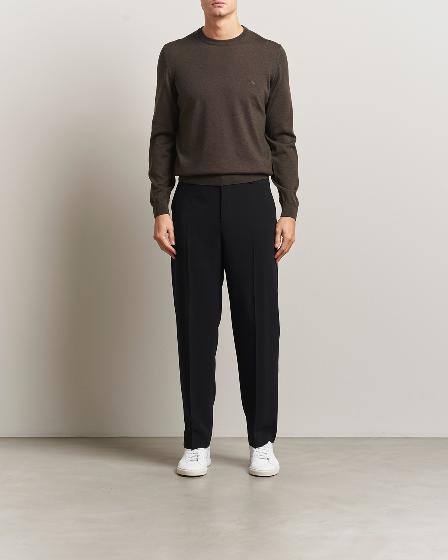 Homme | Pulls Et Tricots | BOSS BLACK | Botto Merino Knitted Pullover Open Green