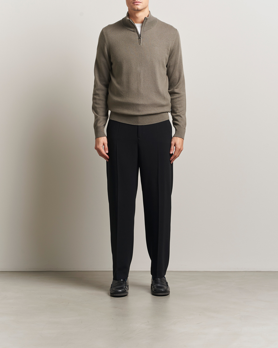 Homme | Pulls Et Tricots | BOSS BLACK | Hemarlo Wool/Cashmere Half Zip Open Brown