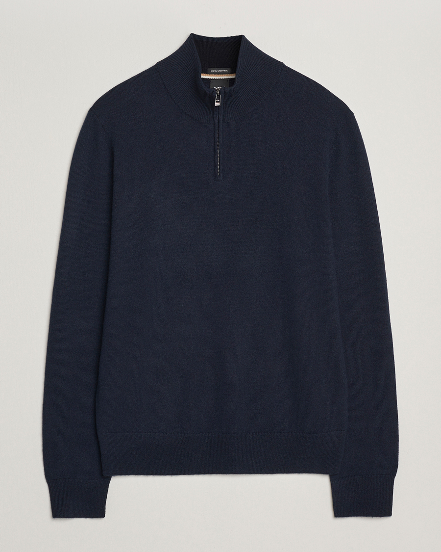 Homme | Pulls Et Tricots | BOSS BLACK | Hemarlo Wool/Cashmere Half Zip Dark Blue