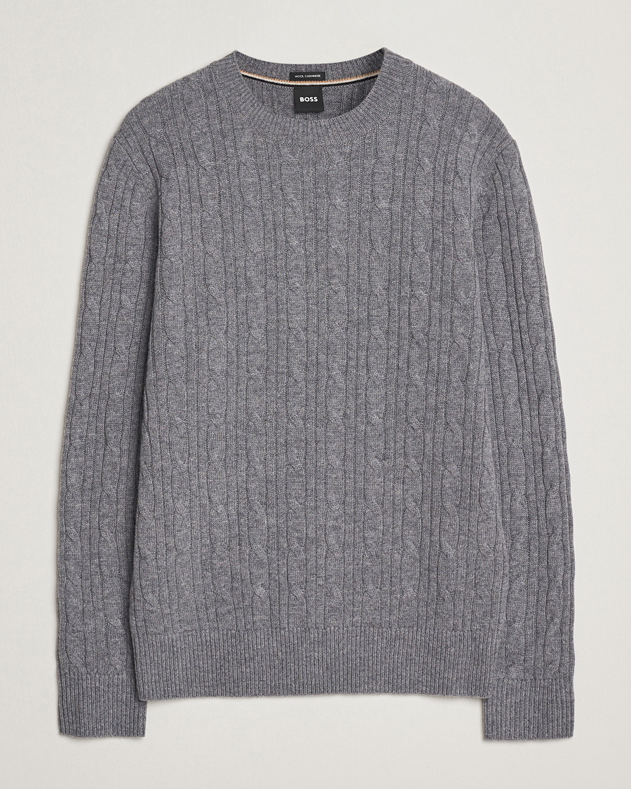 Homme | Pulls Et Tricots | BOSS BLACK | Hetico Wool/Cashmere Cable Sweater Medium Grey