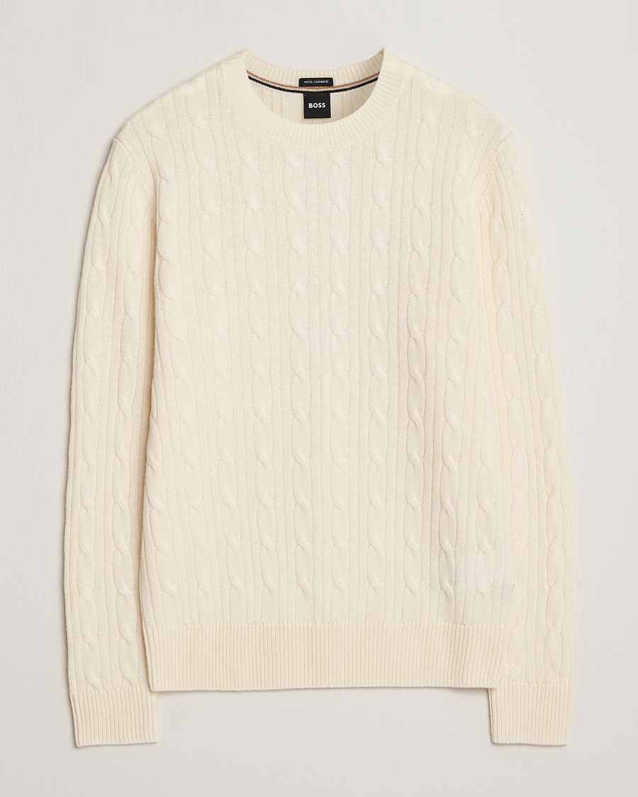 Homme | Pulls Et Tricots | BOSS BLACK | Hetico Wool/Cashmere Cable Sweater Open White