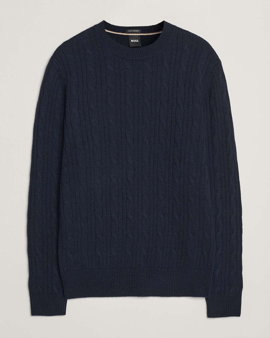 Homme | Pulls Et Tricots | BOSS BLACK | Hetico Wool/Cashmere Cable Sweater Dark Blue