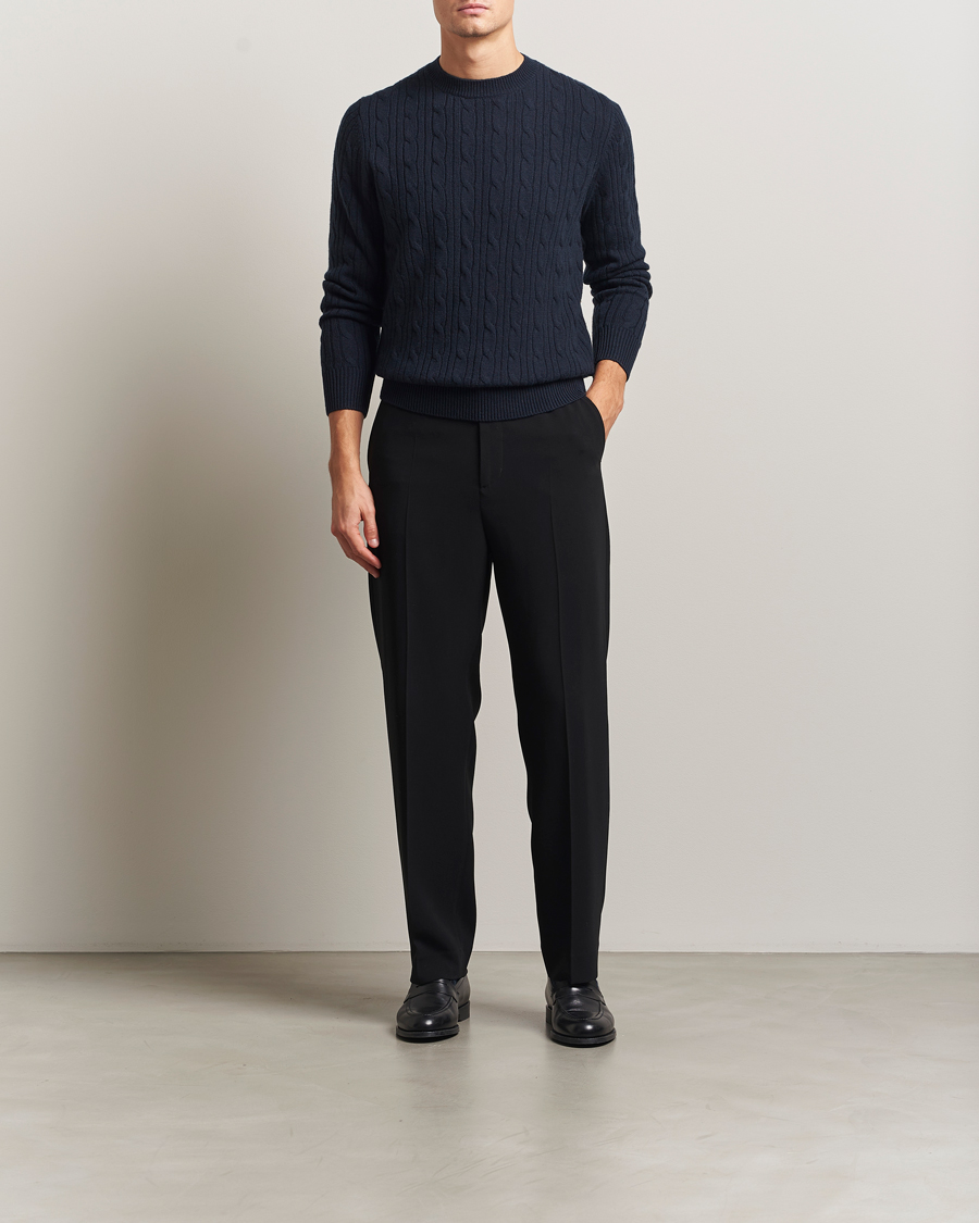 Homme | Pulls Et Tricots | BOSS BLACK | Hetico Wool/Cashmere Cable Sweater Dark Blue