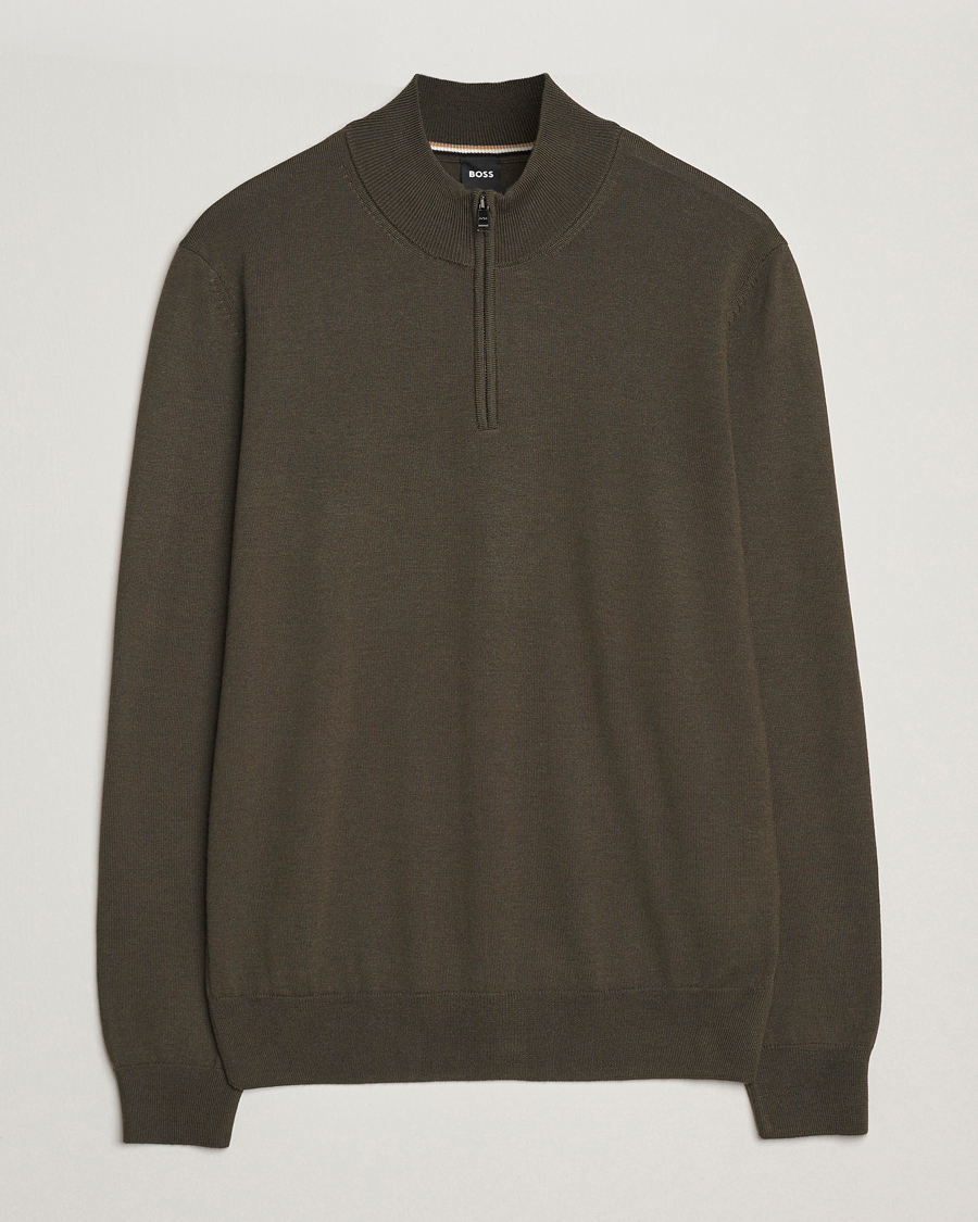 Homme | Pulls Et Tricots | BOSS BLACK | Ebenji Merino Knitted Half Zip Open Green