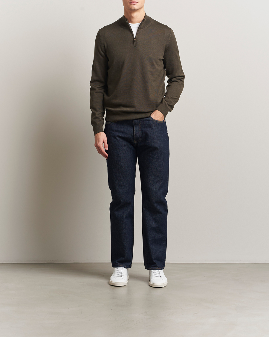 Homme | Pulls Et Tricots | BOSS BLACK | Ebenji Merino Knitted Half Zip Open Green