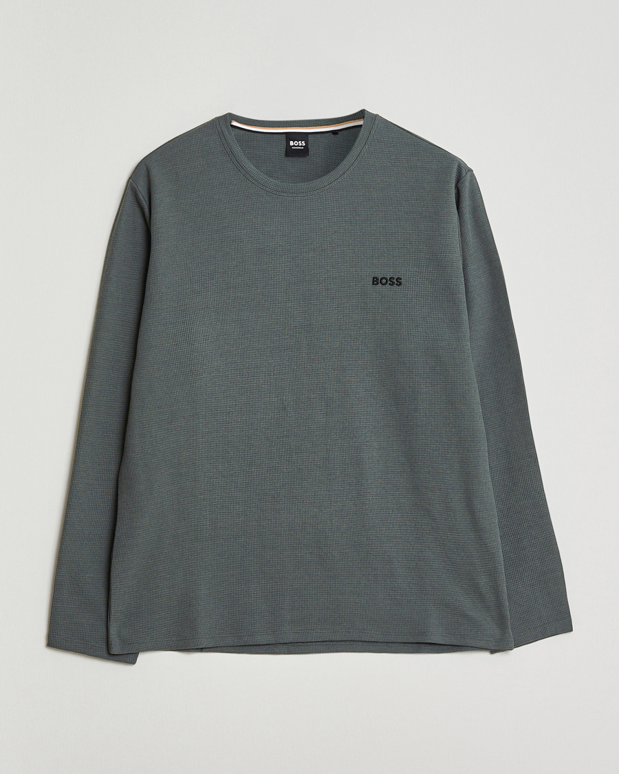 Homme | Peignoirs Et Pyjamas | BOSS BLACK | Waffle Long Sleeve Pyjama T-Shirt Open Green