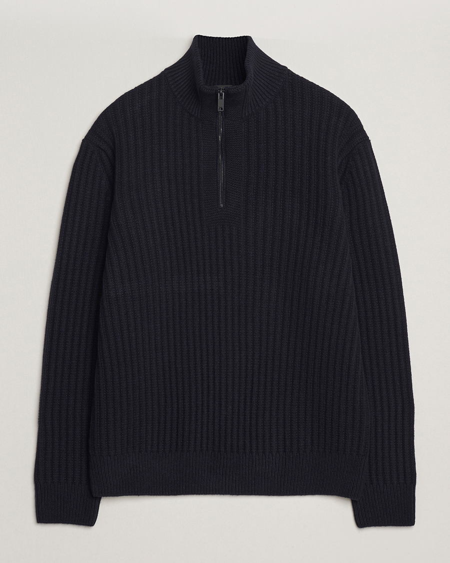 Homme | Pulls Et Tricots | BOSS ORANGE | Kwinter Ribbed Wool Knitted Half Zip Dark Blue