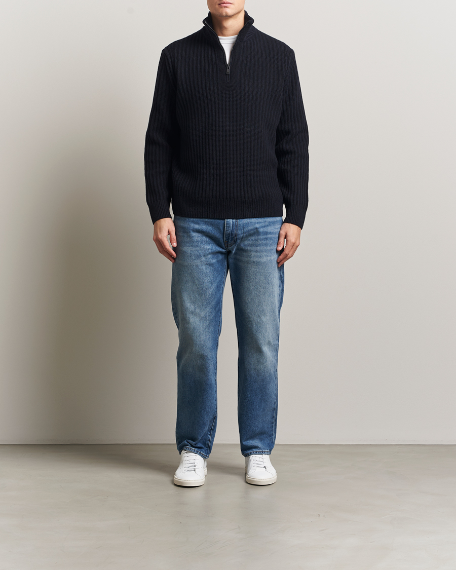 Homme | Pulls Et Tricots | BOSS ORANGE | Kwinter Ribbed Wool Knitted Half Zip Dark Blue