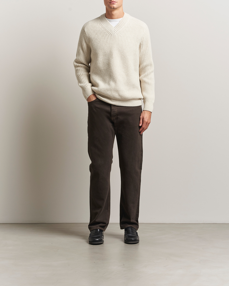 Homme | Pulls Et Tricots | BOSS ORANGE | Karinet Ribbed Wool Knitted V-Neck Light Beige