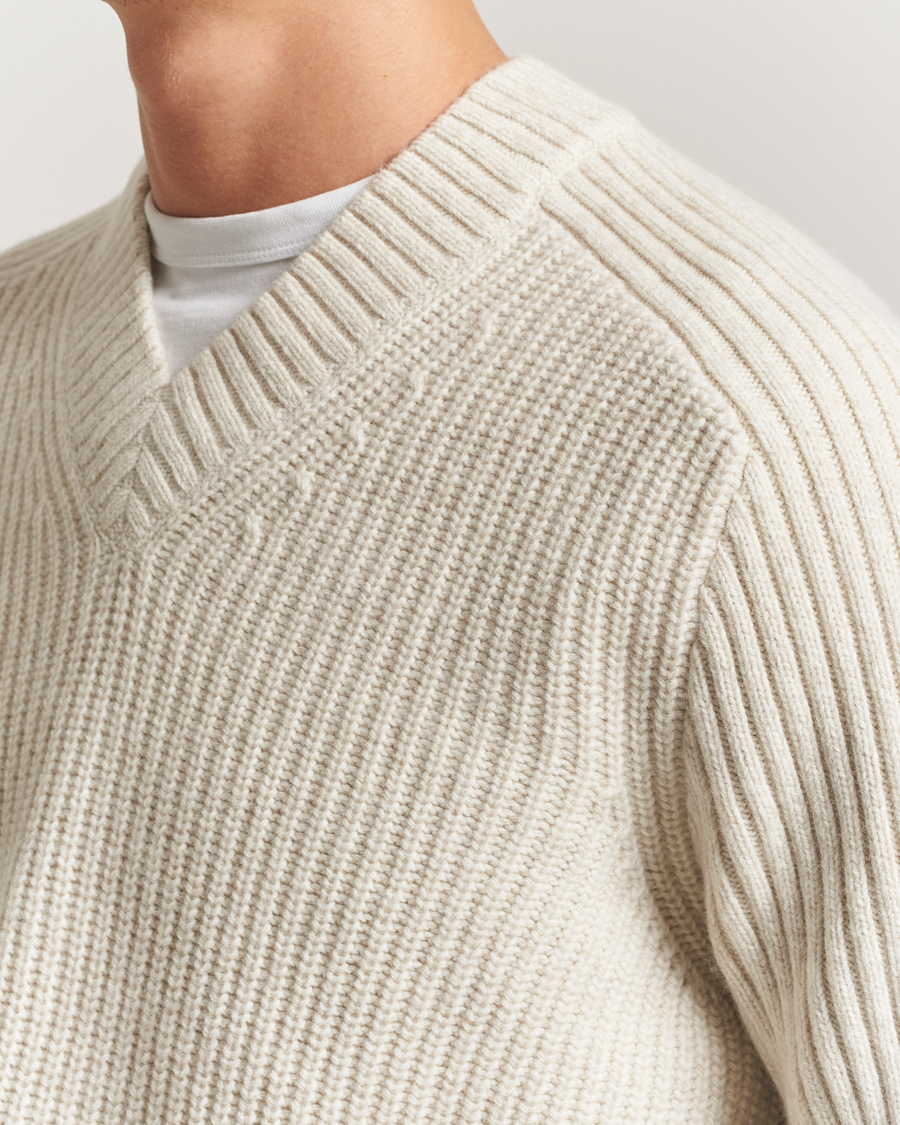 Homme | Pulls Et Tricots | BOSS ORANGE | Karinet Ribbed Wool Knitted V-Neck Light Beige