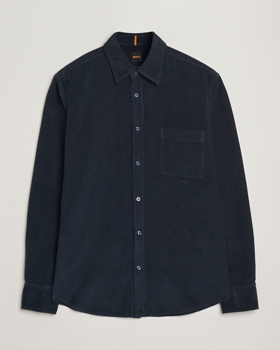 Homme | Chemises | BOSS ORANGE | Relegant Corduroy Shirt Dark Blue