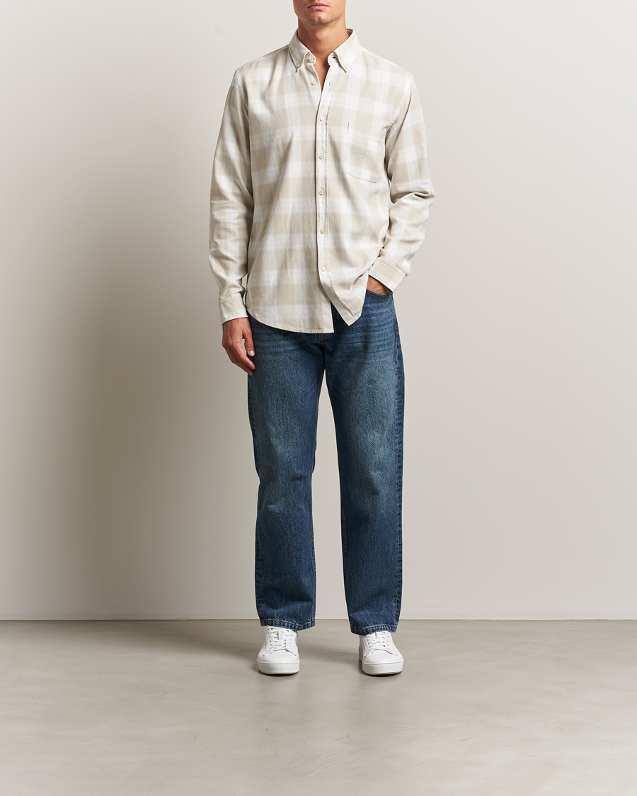 Homme | Chemises | BOSS ORANGE | Rickert Brushed Cotton Checked Shirt Light Beige