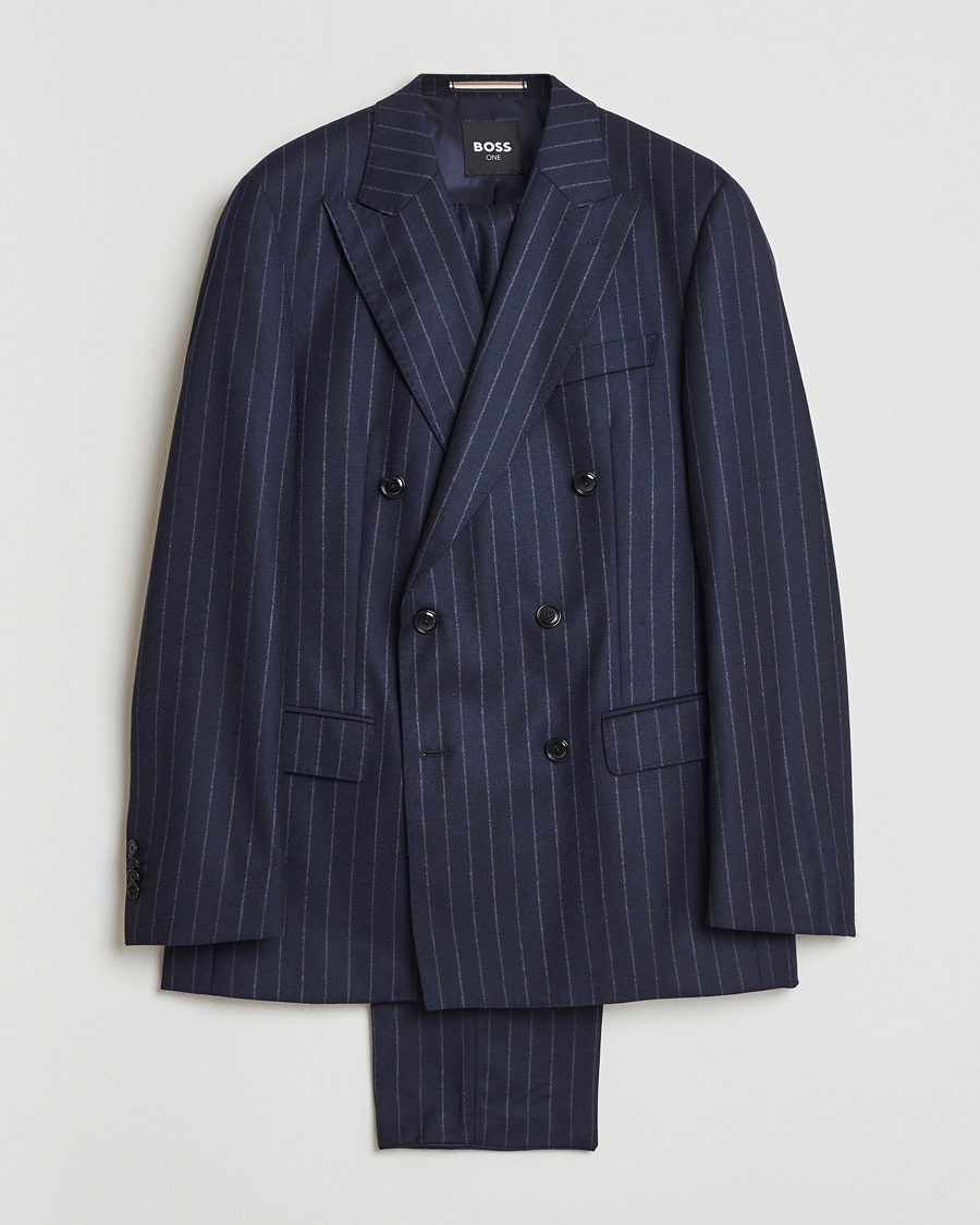 Homme | Costumes | BOSS BLACK | Huge Wool Double Breasted Pinstriped Suit Dark Blue