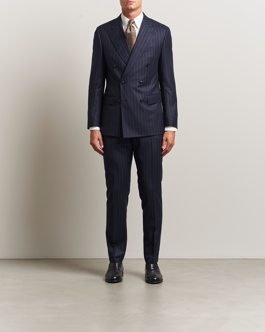 Homme | Costumes | BOSS BLACK | Huge Wool Double Breasted Pinstriped Suit Dark Blue