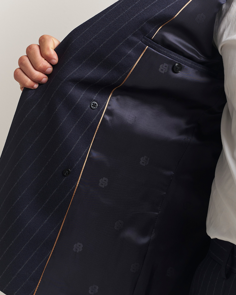 Homme | Costumes | BOSS BLACK | Huge Wool Double Breasted Pinstriped Suit Dark Blue
