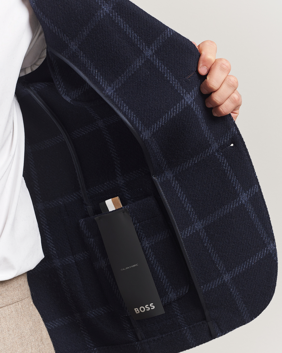 Homme | Blazers | BOSS BLACK | Hanry Wool Checked Blazer Dark Blue