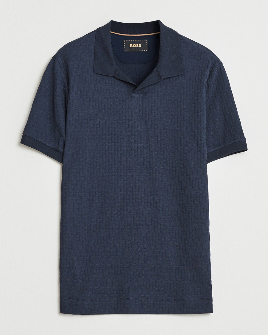 Homme | Polos | BOSS CAMEL | Parson Structured Open Collar Polo Dark Blue