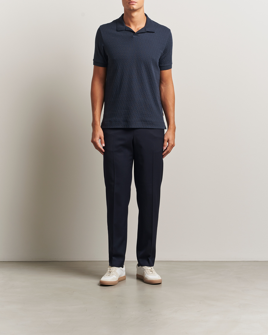 Homme | Polos | BOSS CAMEL | Parson Structured Open Collar Polo Dark Blue