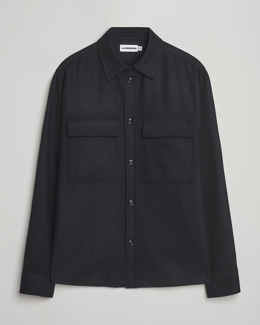 Homme | Chemises | J.Lindeberg | Flat Wool Overshirt Black