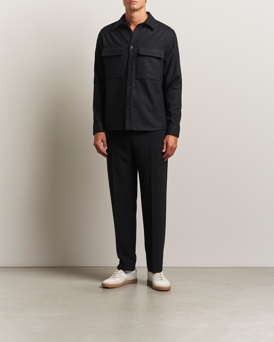 Homme | Chemises | J.Lindeberg | Flat Wool Overshirt Black