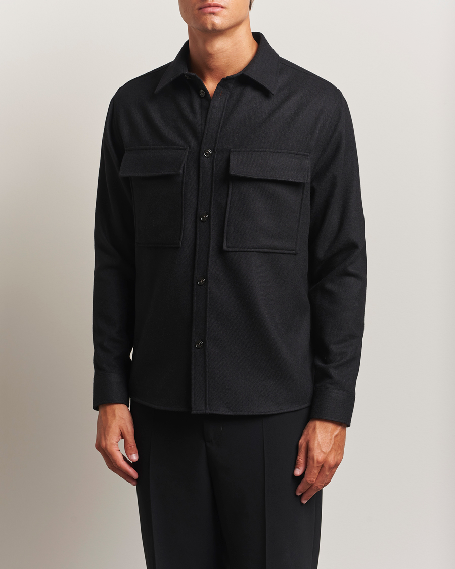 Homme | Chemises | J.Lindeberg | Flat Wool Overshirt Black